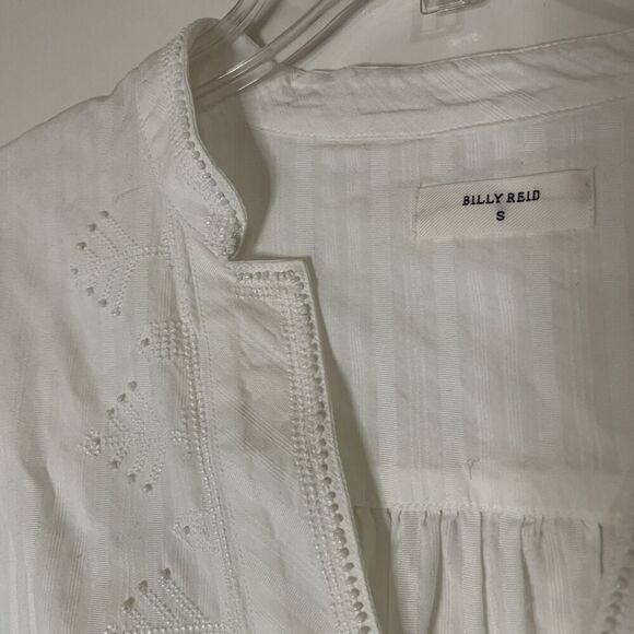 Billy Reid white stripe long sleeve beaded embroidered neck detail top Small - Picture 5 of 6